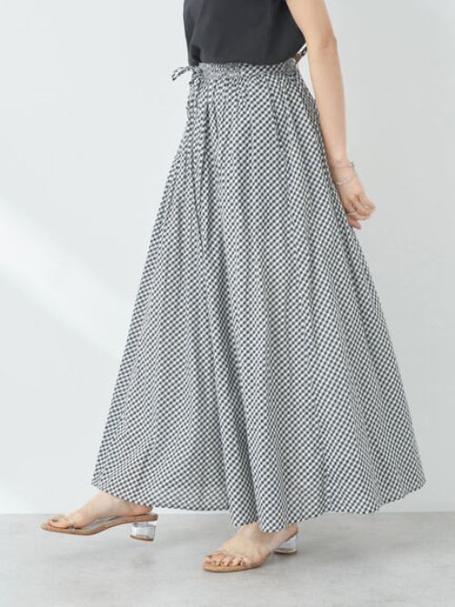 Bobo Tokyo Rok Wanita - Earth Music & Ecology - Yawakaze Cotton Volume Skirt Gingham Check