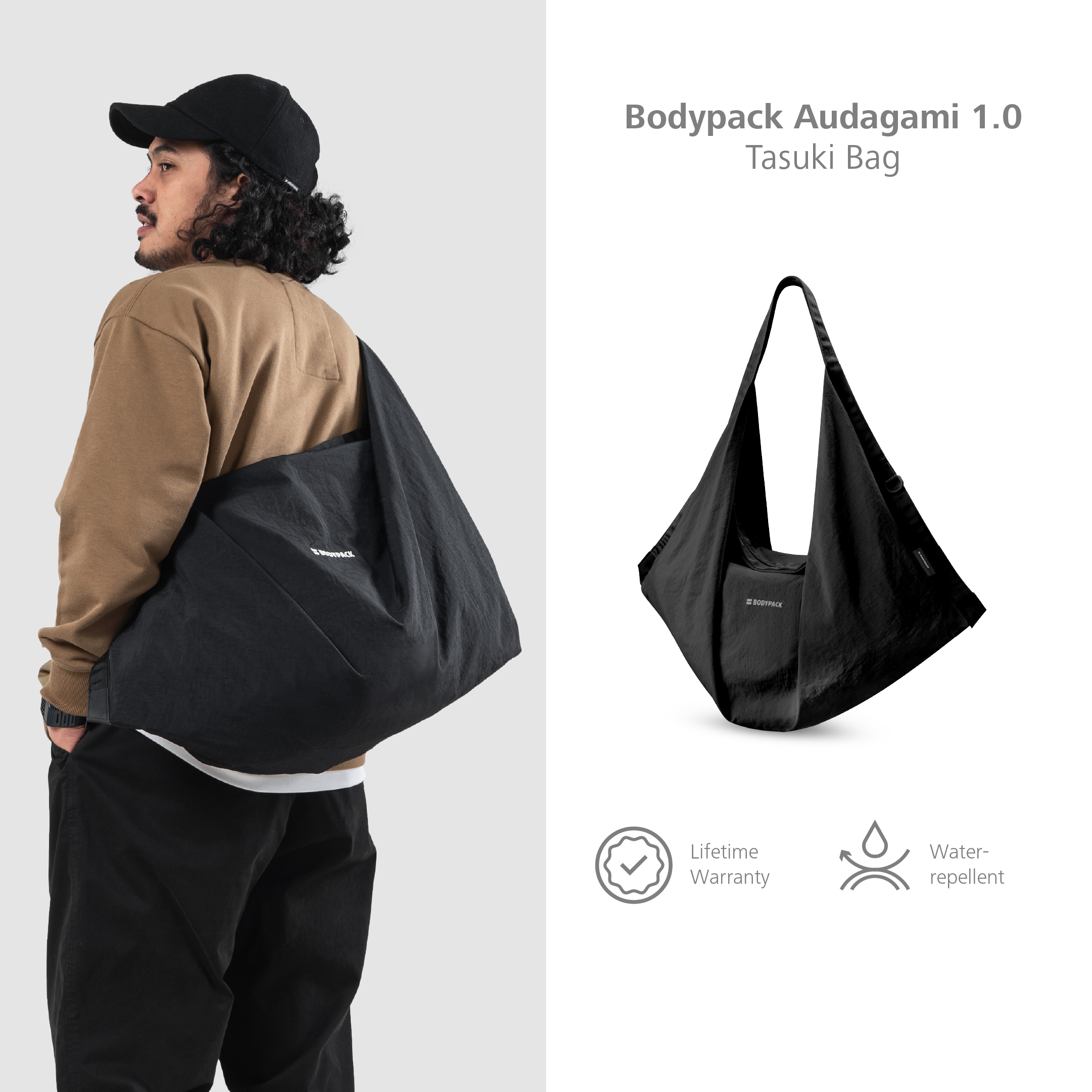 Bodypack Audagami 1.0 Tasuki Bag Tas Selempang Travel Kerja Kuliah Ringan Stylish - Hitam