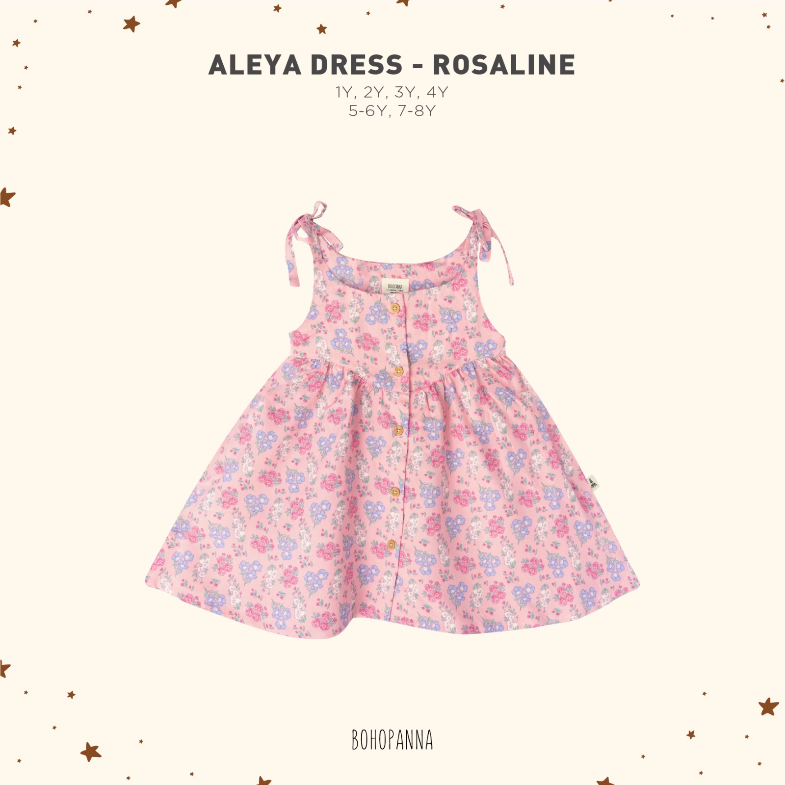BOHOPANNA - ALEYA DRESS - DRESS ANAK PEREMPUAN - ROSALINE