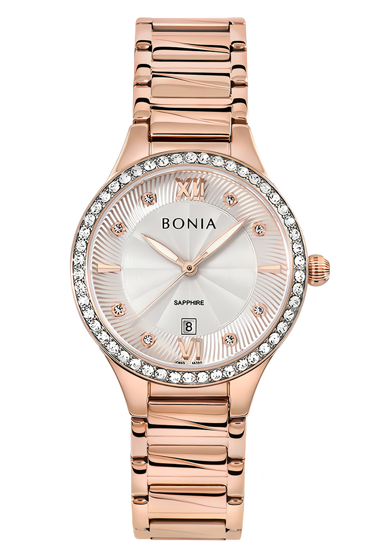 Bonia Sapphire Crystal - Jam Tangan Analog Wanita - Rose Gold Dial - Rose Gold Stainless Steel - B10