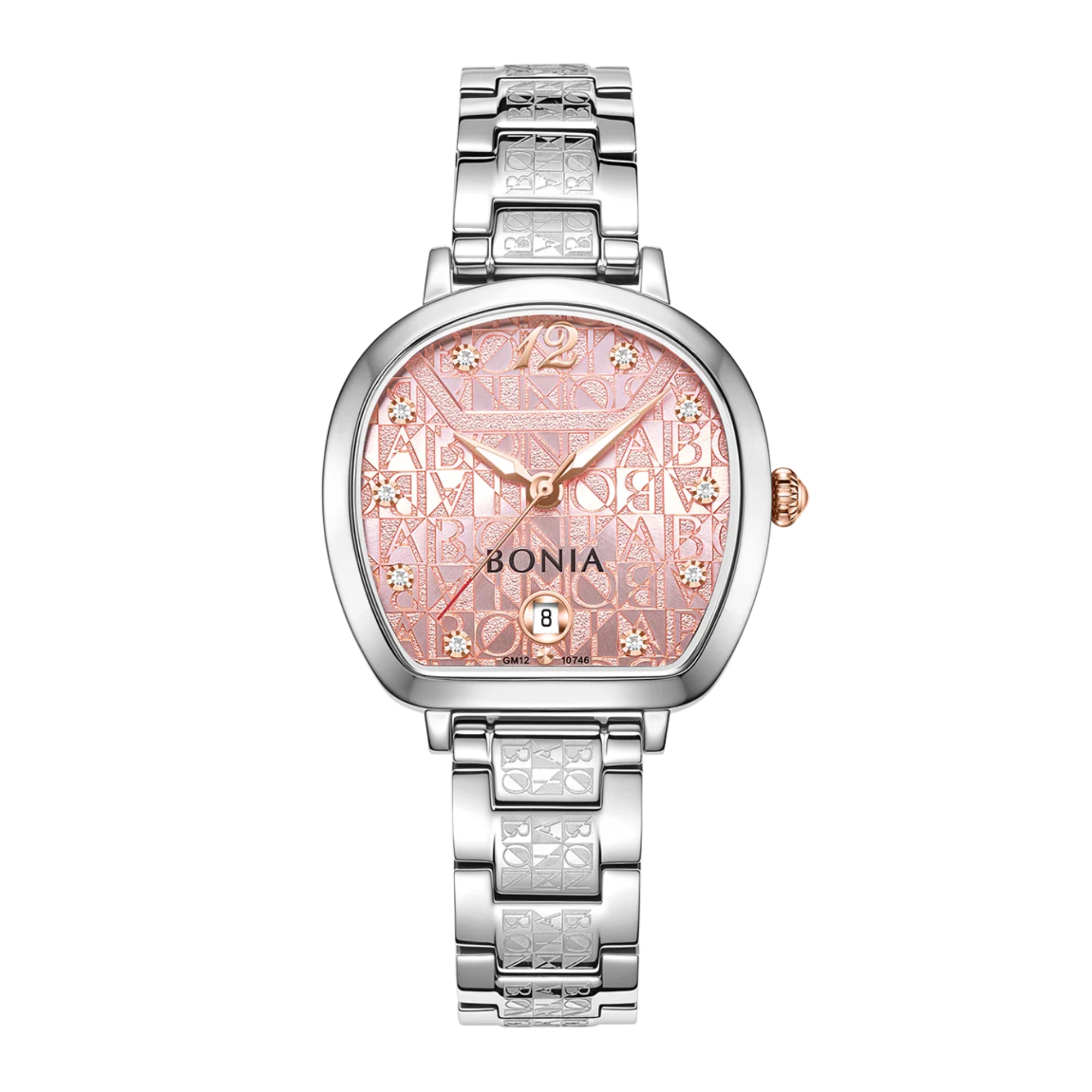 Bonia Jam Tangan Wanita Bonia Sonia Pink Monogram Dial Stainless Steel Strap Analog B10746-2375 Orig