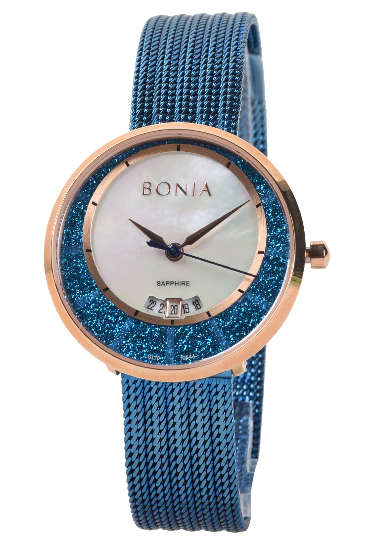 Bonia Sapphire - Jam Tangan Wanita - Rosegold - Blue Stainless Steel Bracelet - BNB10544-2582