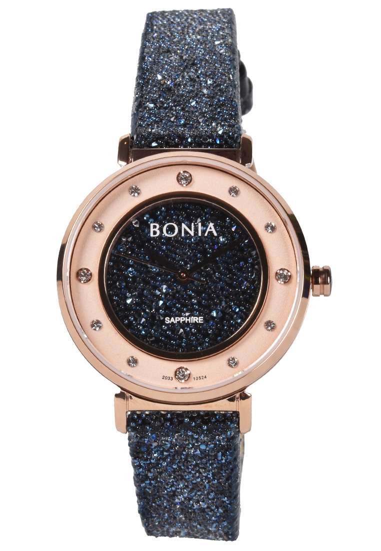 Bonia Sapphire - Jam Tangan Wanita - Rosegold - Blue Leather Strap - BNB10524-2537