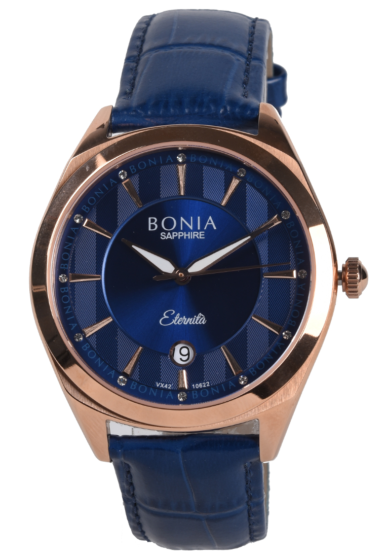 Bonia Sapphire - Jam Tangan Pria - Rosegold - Blue Leather Strap - B10622-1582