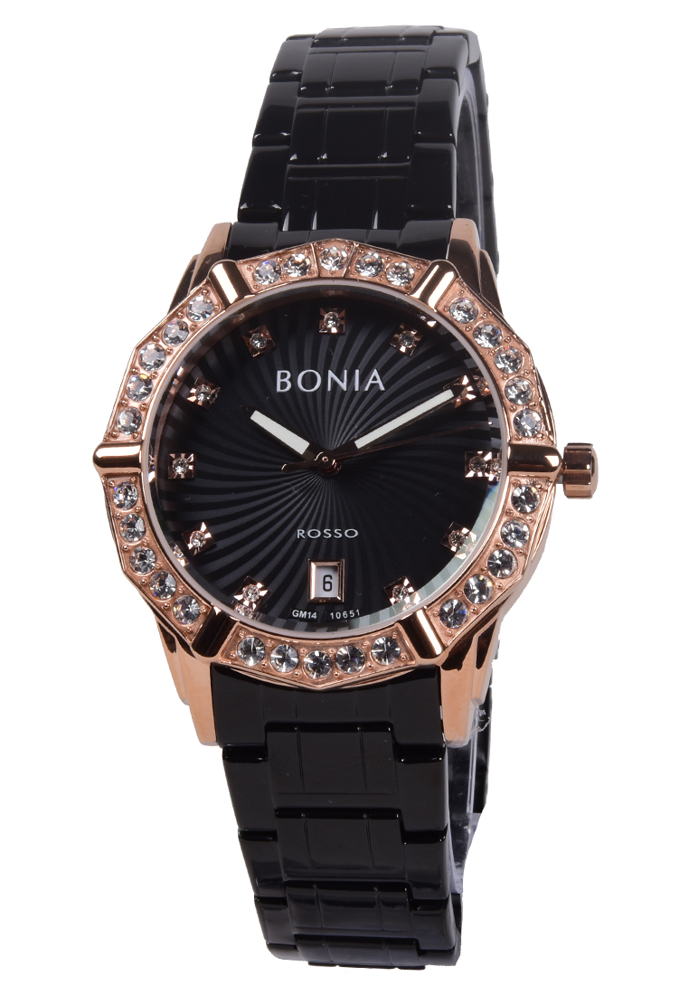 Bonia Swarovsky - Jam Tangan Wanita - Rosegold Black - Stainless Steel Bracelet - B10651-2037S