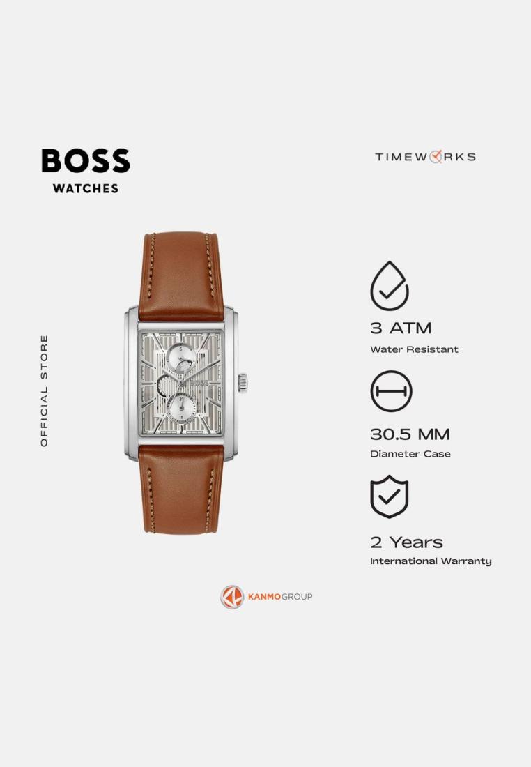 Boss Timeworks - Boss Principle Dress Multi  Multifunction Brown Leather Strap - Jam Tangan Pria - 1