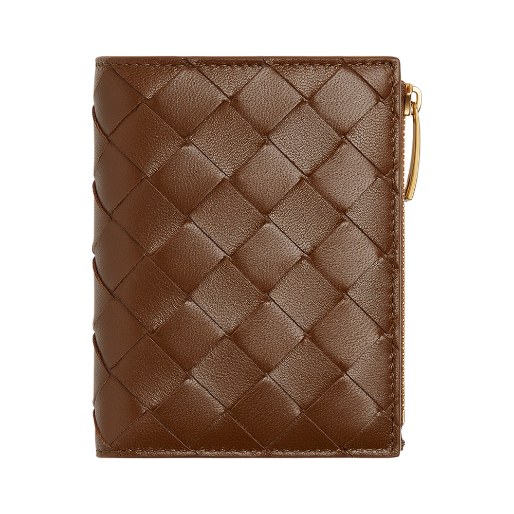 BOTTEGA VENETA Intrecciato Small Bi-Fold Wallet Nocciola/Dark Barolo