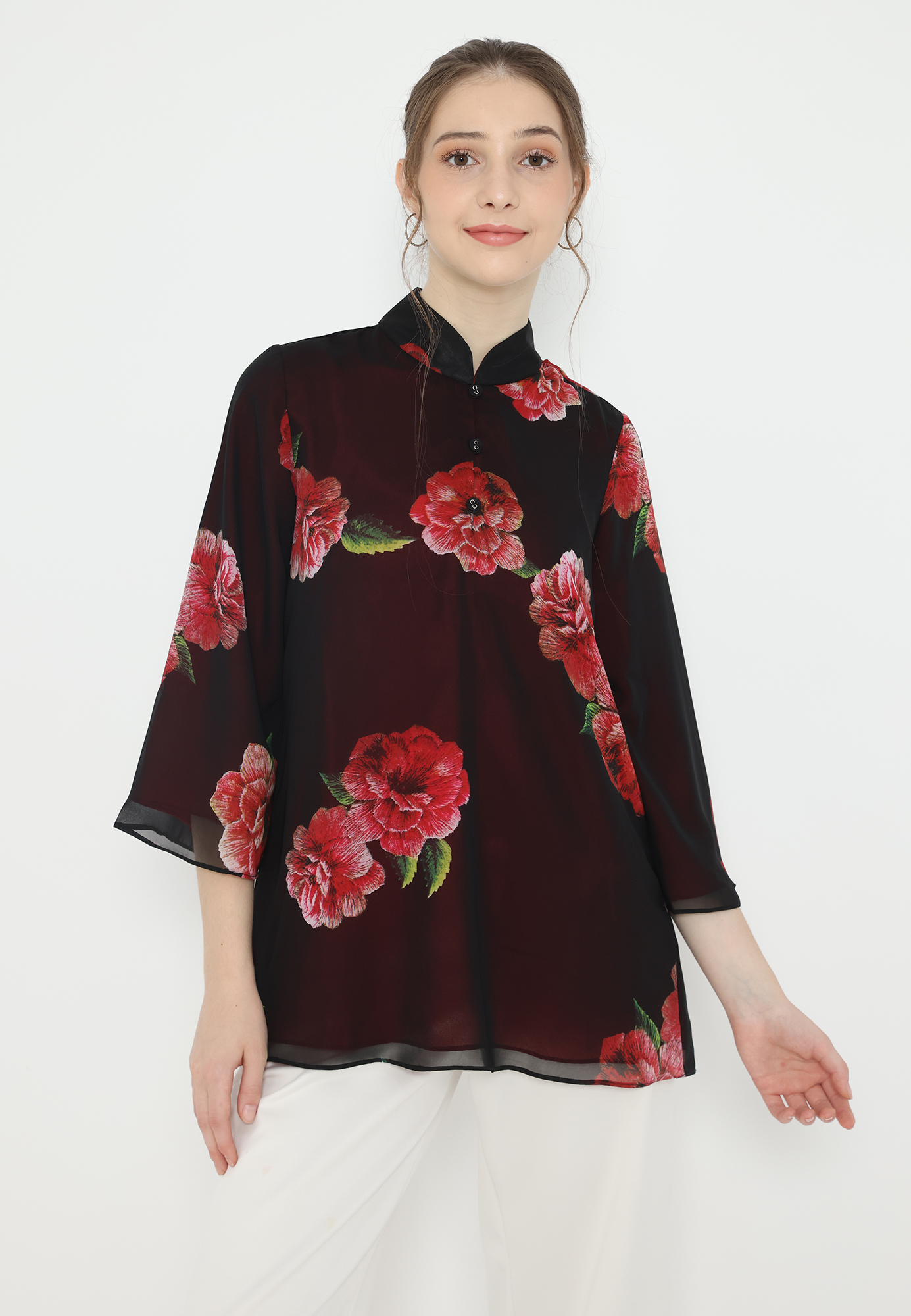 Brilliant Girl Sanghai Floral Blouse Sifon In Black By Brilliant Girl Warna HITAM