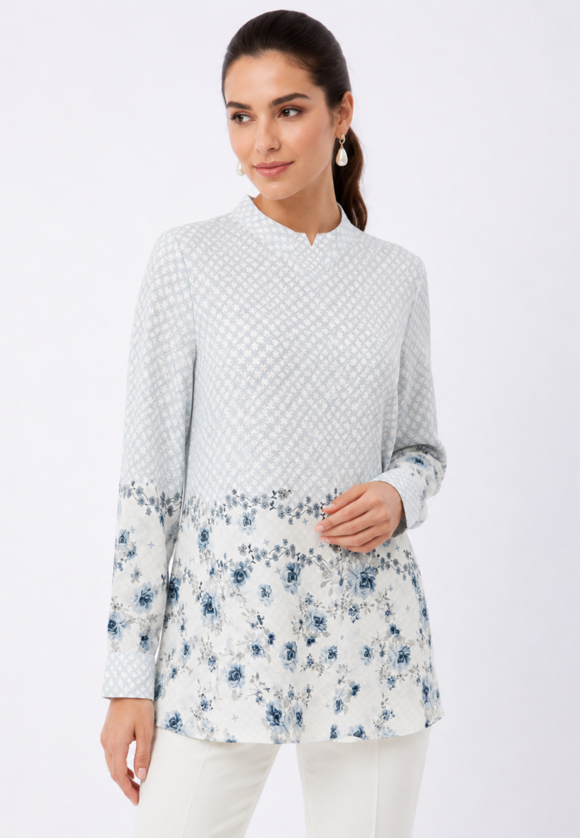 Brilliant Girl Evelina Monogram Bloom Blouse | Blue By Brilliant Girl Warna BIRU