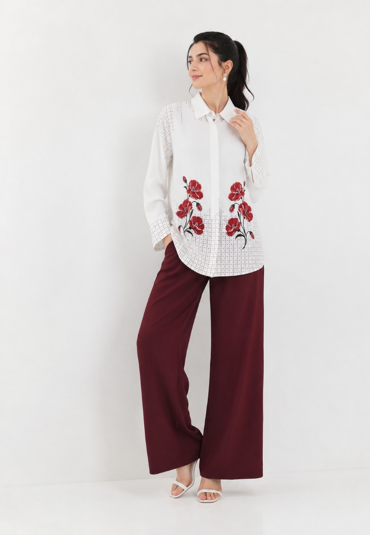 Brilliant Girl Ravella Monogram Bloom Blouse | White Warna PUTIH
