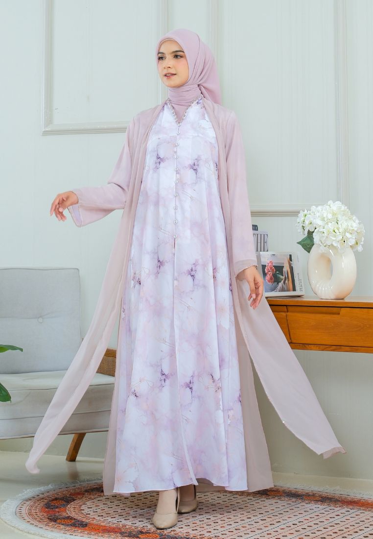 Brilliant Girl Gamis Long Dress Mosleem Elegant Pink Marble One Set Outer Stylish By Brilliant Girl