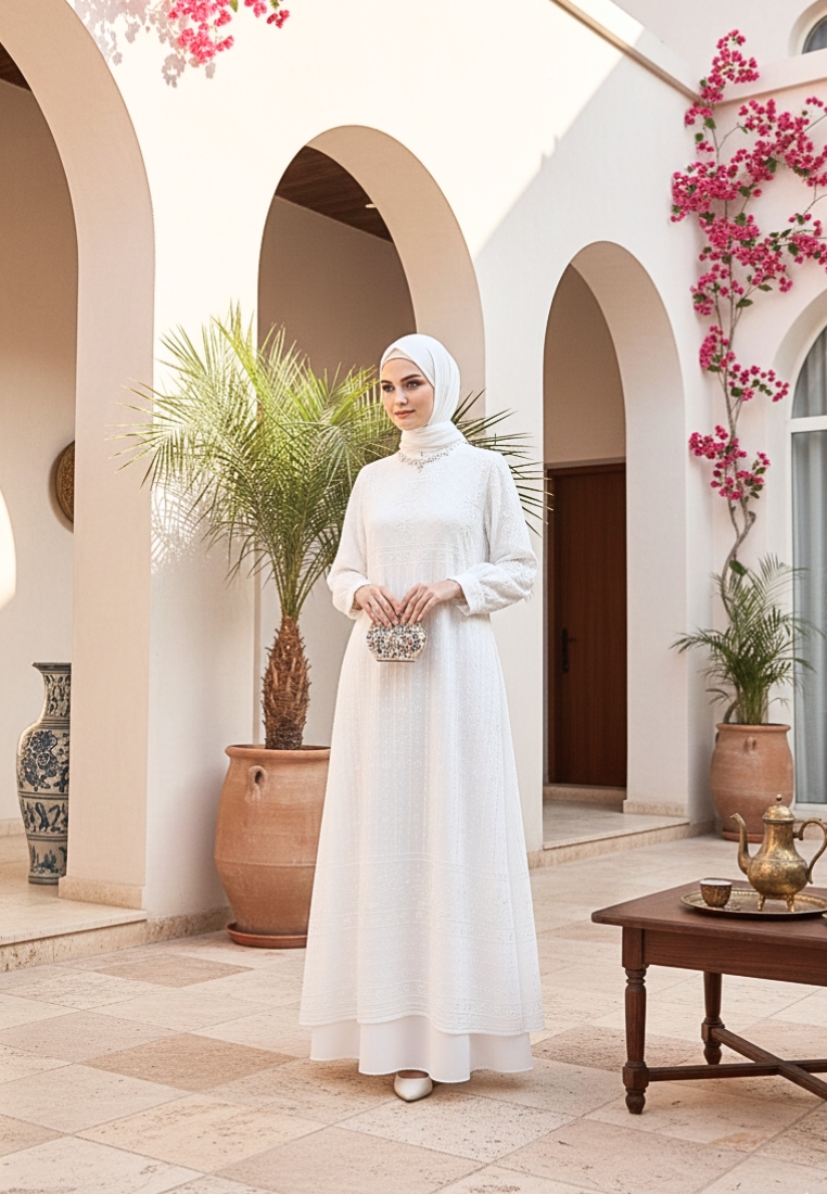 Brilliant Girl Gamis Muslimah Putih Elegan Model Long Dress Premium β Baju Lebaran Wanita Terbaru Ny