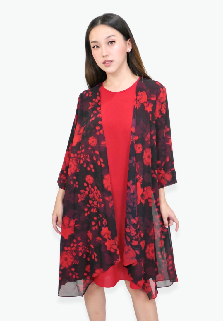 Brilliant Girl Floral Mini Dress Semi Outer Sifon In red By Brilliant Girl Warna MERAH