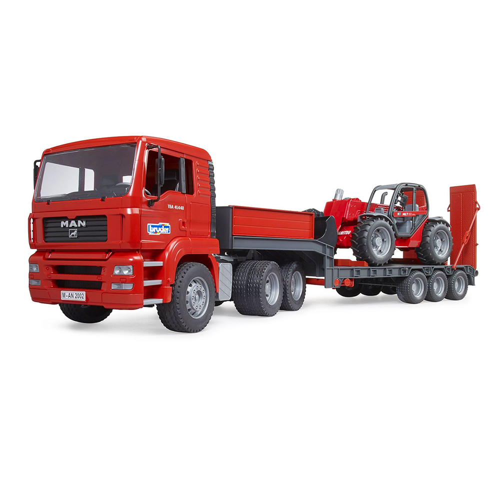 Bruder 2774 - MAN TGA Low loader truck with Manitou Telescopic loader MLT Mainan Anak