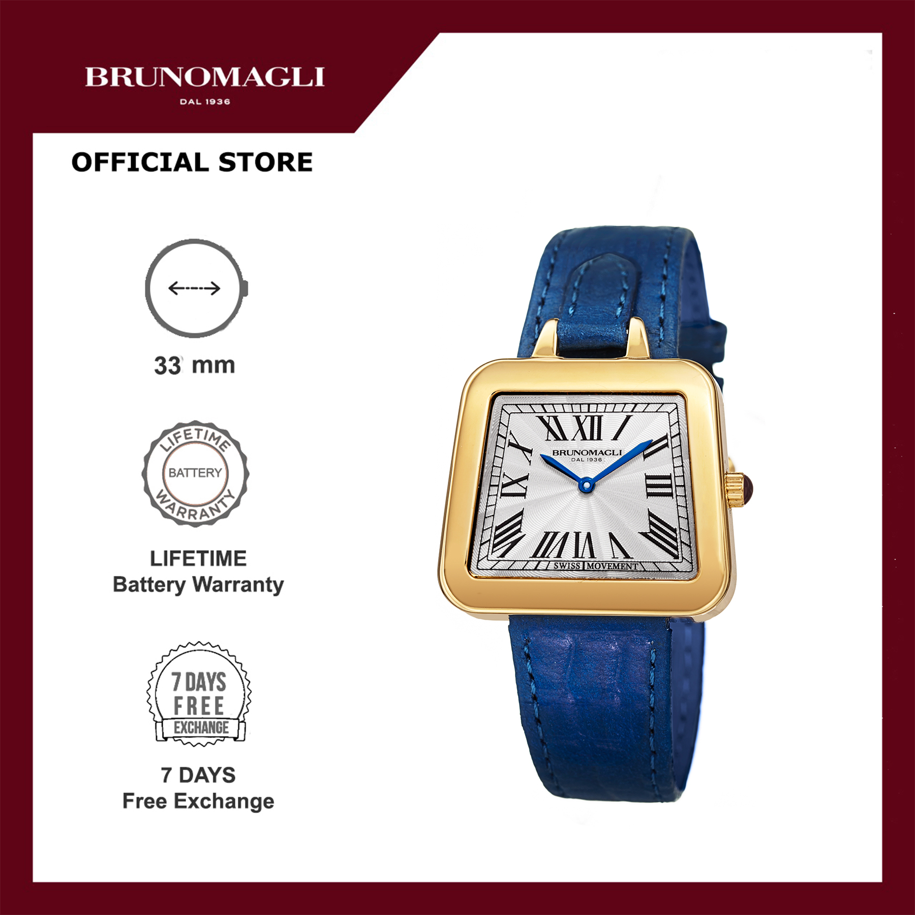 Bruno Magli Emma 17-171141-GB Jam Tangan Wanita Quartz Trapezoid Biru
