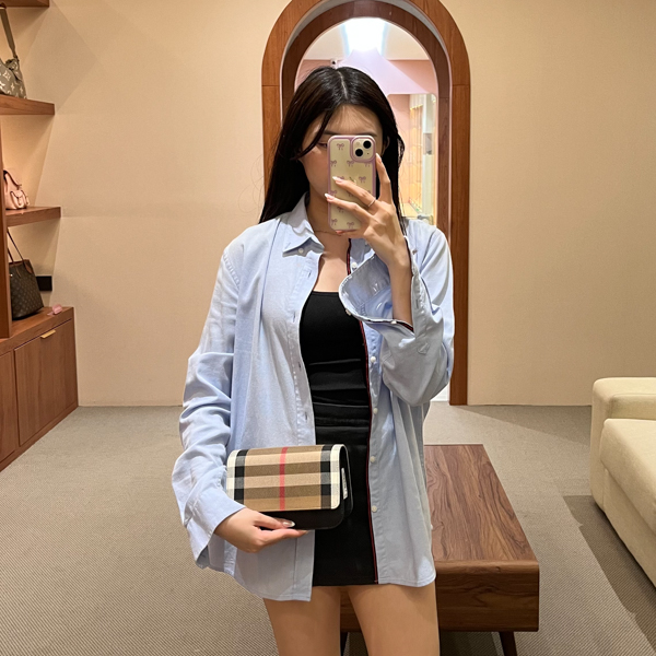 Burberry Tas BURBERRY CHECK BEIGE CAMEL LEATHER FLAP SHOULDER BAG 100% ORIGINAL