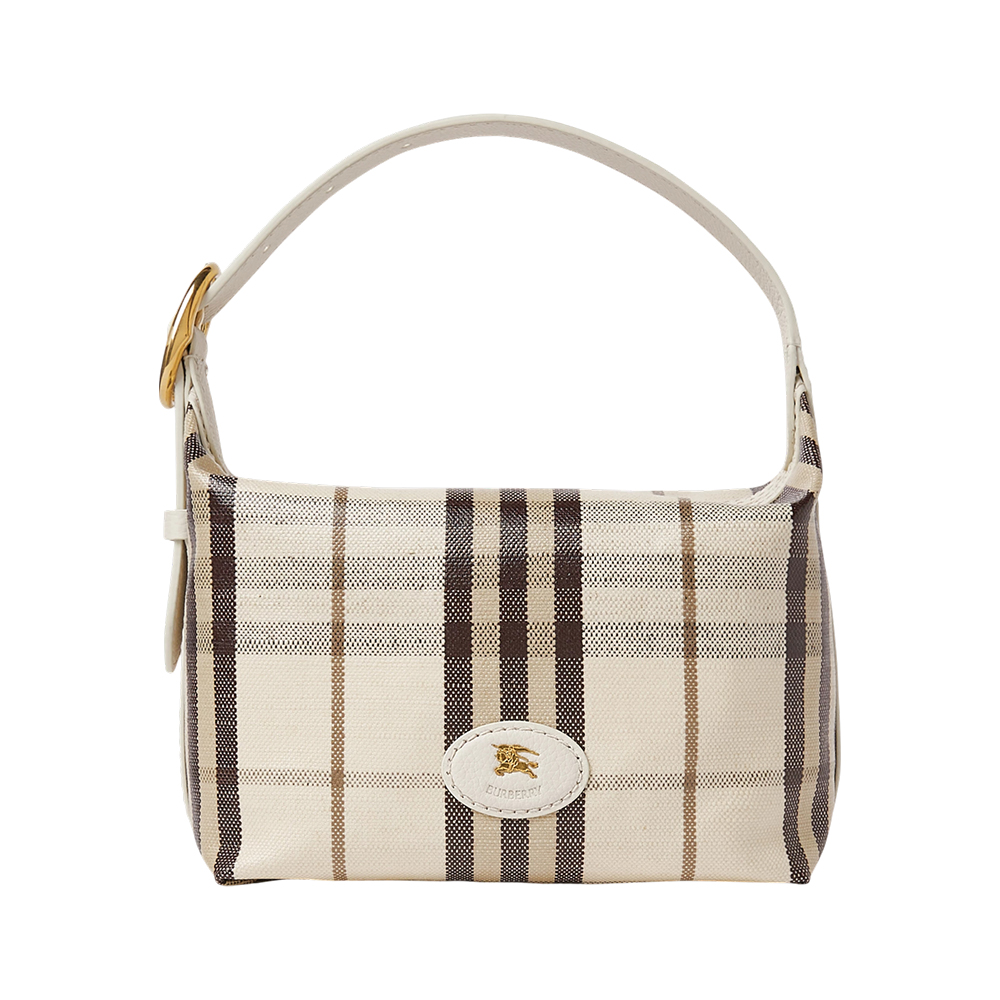 Burberry Mini Highlands Duffle Bag Check Canvas Light Beige