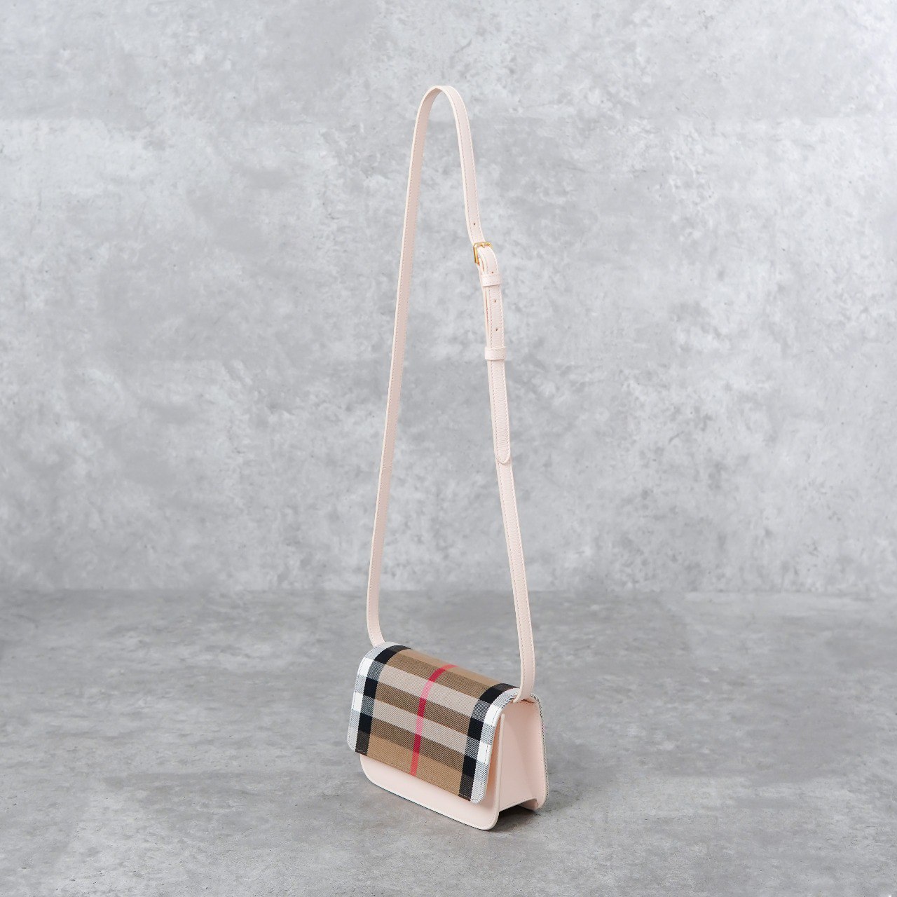 Burberry Tas BURBERRY CHECK BEIGE PINK LEATHER FLAP SHOULDER BAG 100% ORIGINAL