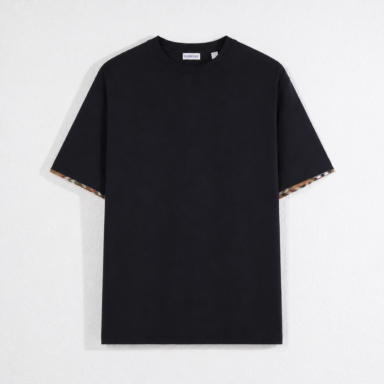 Burberry Kaos BURBERRY ELLISON CHECK TIPPED SLEEVE BLACK TSHIRT 100% ORIGINAL