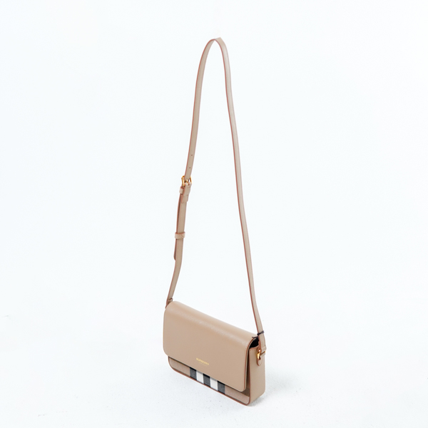 Burberry Tas BURBERRY CHECK BEIGE CHESTNUT FLAP LEATHER SHOULDER BAG 100% ORIGINAL