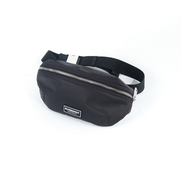 Burberry Tas BURBERRY LOGO PATCH NYLON BLACK WAIST BAG 100% ORIGINAL