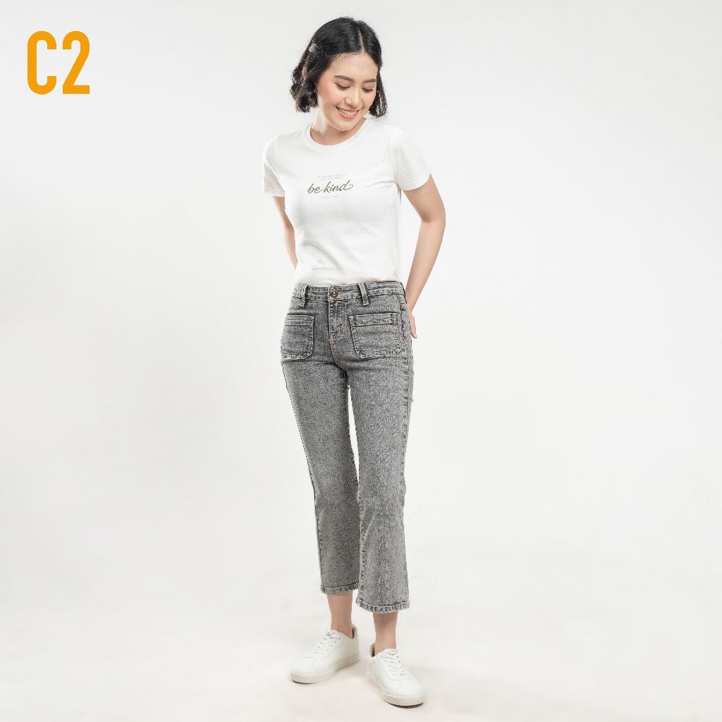 C2 Outfitters C2 Voltus Grey Mini Flare Jeans Wanita