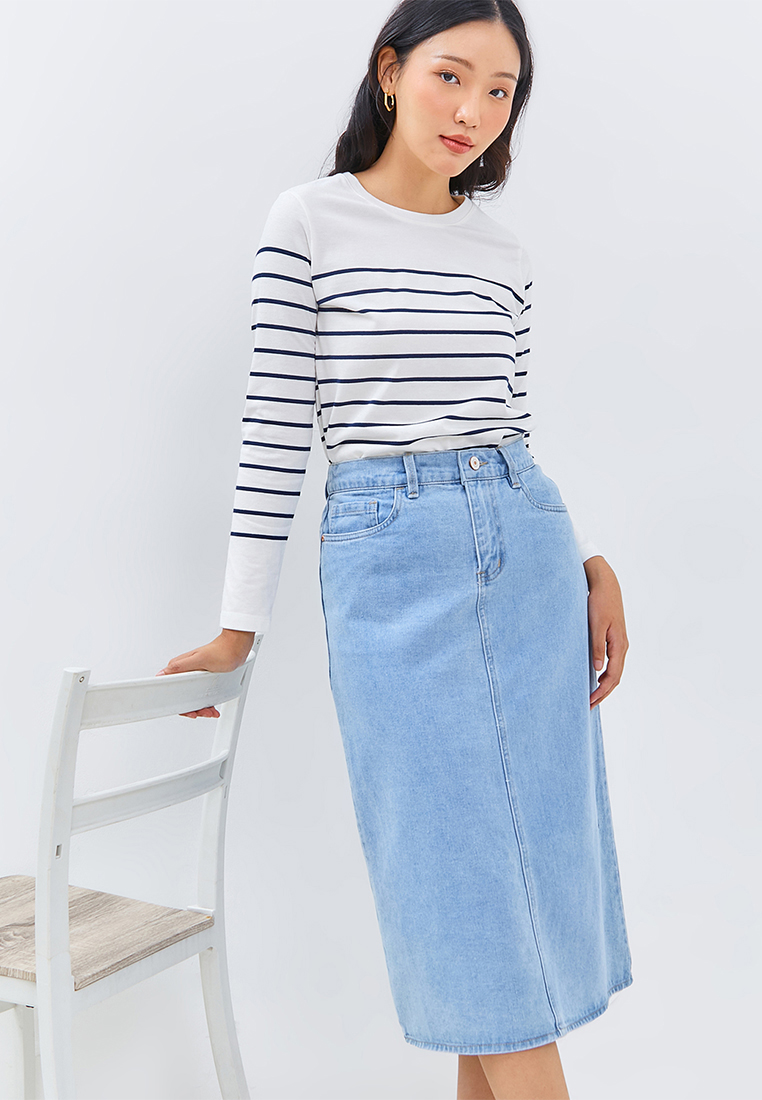 C2 Outfitters C2 Zissel Blue 7/8 Skirt Denim Wanita