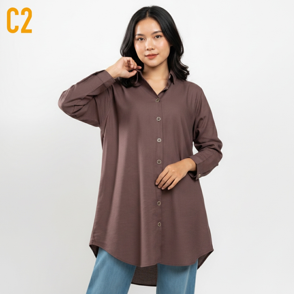 C2 Outfitters Flamoush Gavesa Brown Casual Maxi Shirt Wanita