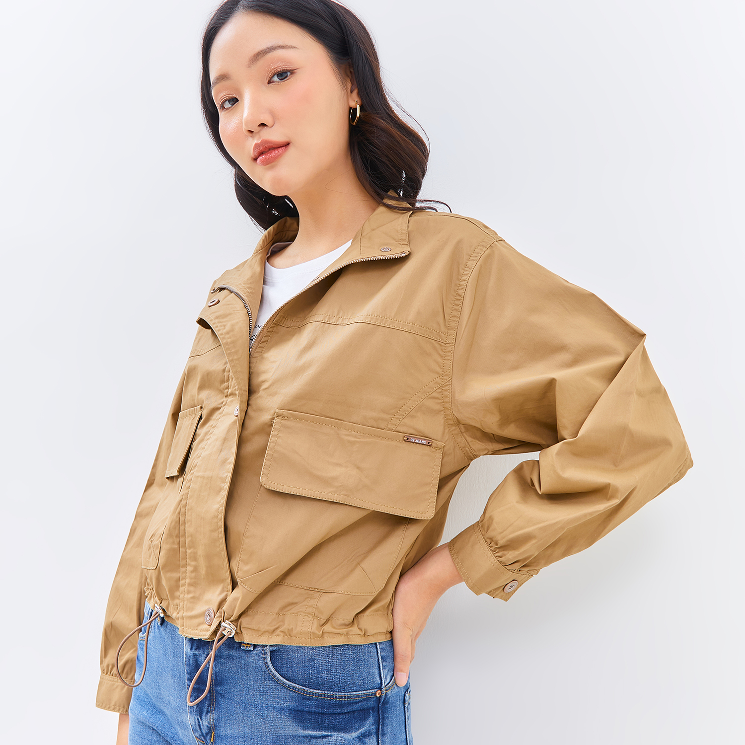 C2 Outfitters C2 Diezel Khaki Crop Jacket Wanita