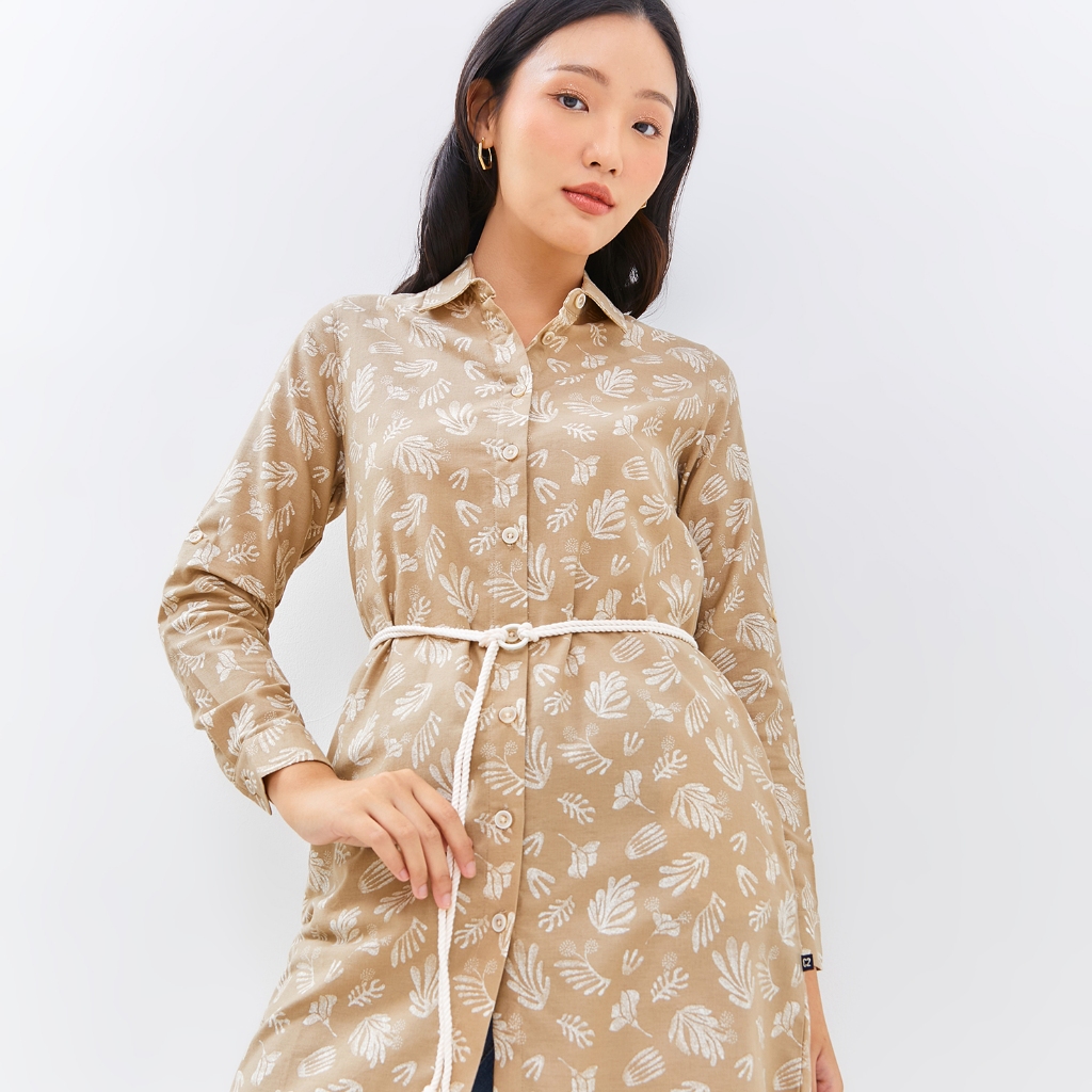 C2 Outfitters C2 Gwenda Khaki Casual Maxi Shirt Wanita