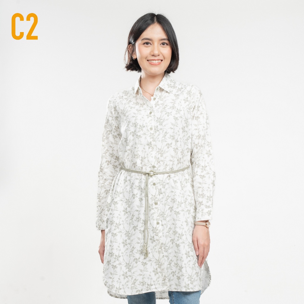 C2 Outfitters C2 Foxton Green Casual Maxi Shirt Wanita