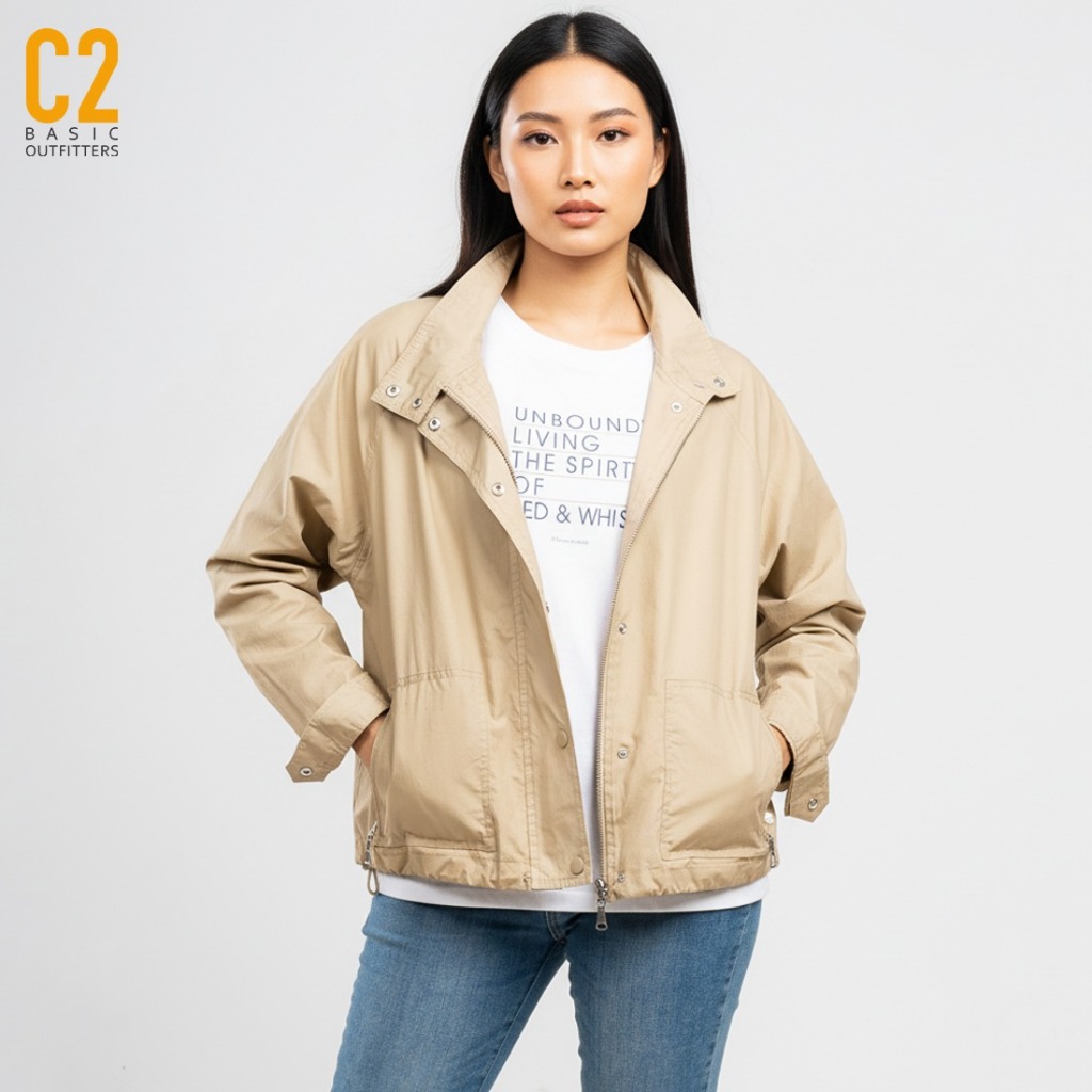 C2 Outfitters C2 Grizly Khaki Crop Jacket Wanita