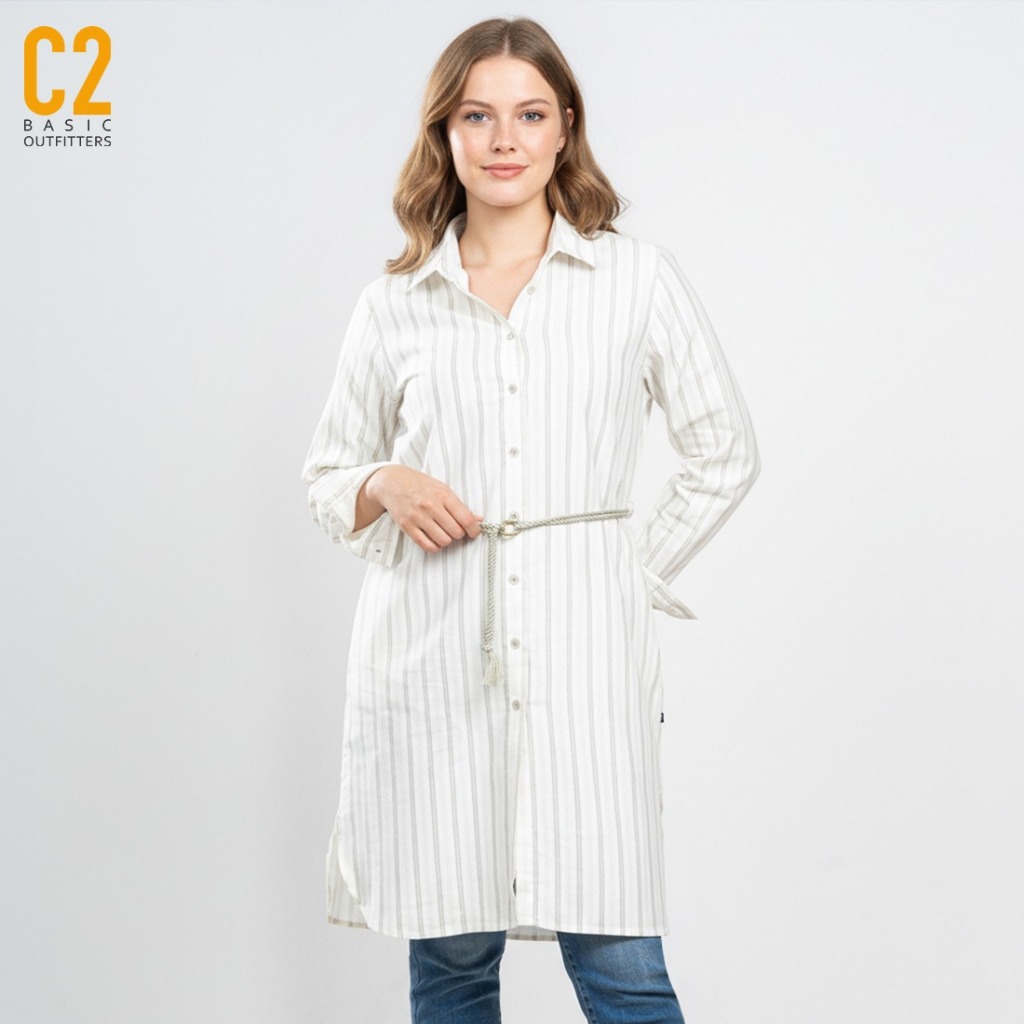 C2 Outfitters C2 Karlov Green Casual Maxi Shirt Wanita