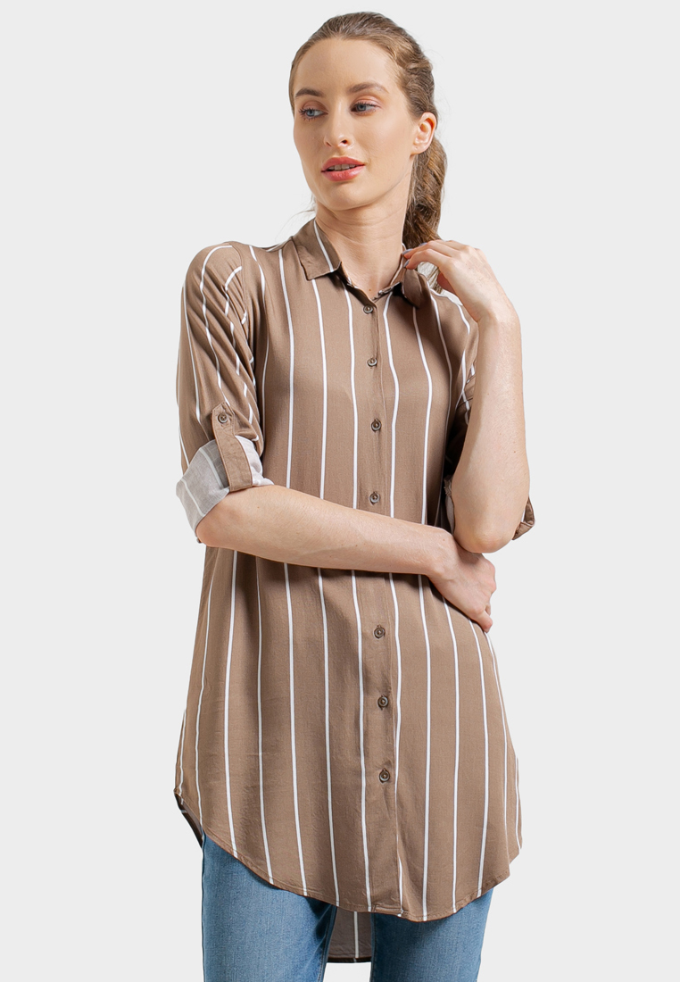 C2 Outfitters C2 Funave Brown Casual Maxi Shirt