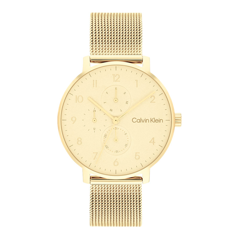 Calvin Klein Jam Tangan Unisex Calvin Klein Stun 25200403 Champagne Dial Gold Mesh Strap