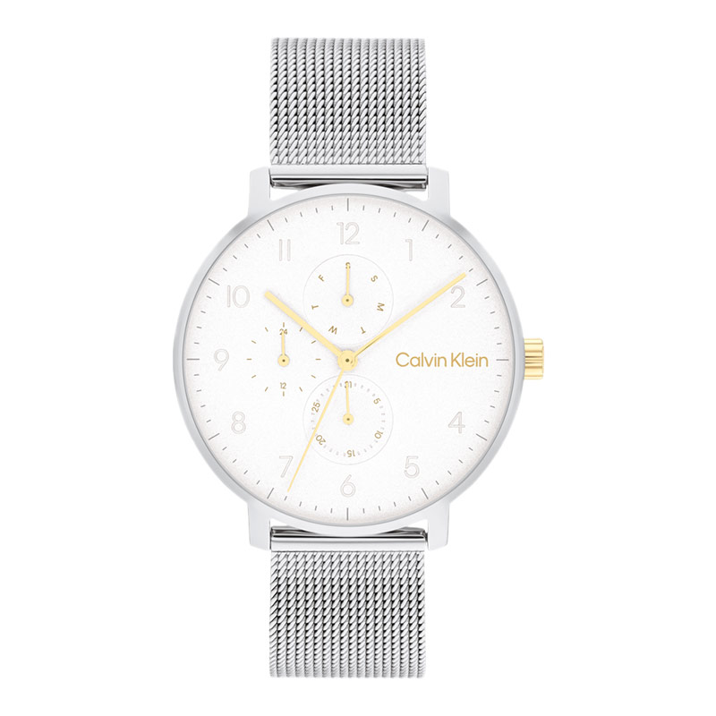 Calvin Klein Jam Tangan Unisex Calvin Klein Stun 25200405 Silver White Dial Mesh Strap