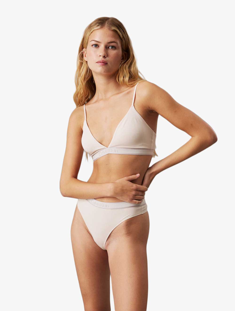 Calvin Klein Underwear - Tonal Logo Cotton Lightly Lined Triangle Bra - Cream - brown