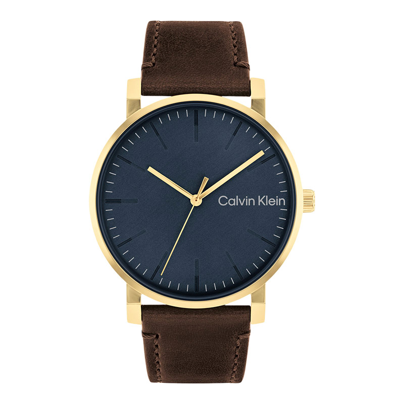 Calvin Klein Jam Tangan Pria Calvin Klein Slate 25200261 Men Blue Dial Brown Leather Strap