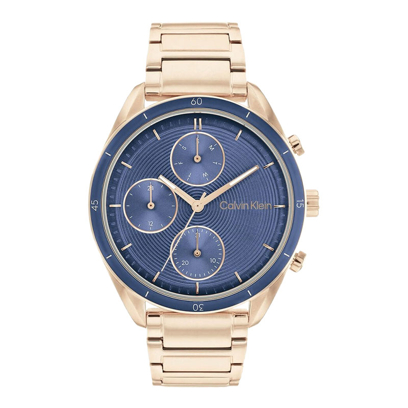 Calvin Klein Jam Tangan Wanita Calvin Klein Multifunction 25200172 Ladies Blue Dial Rose Gold Stainl
