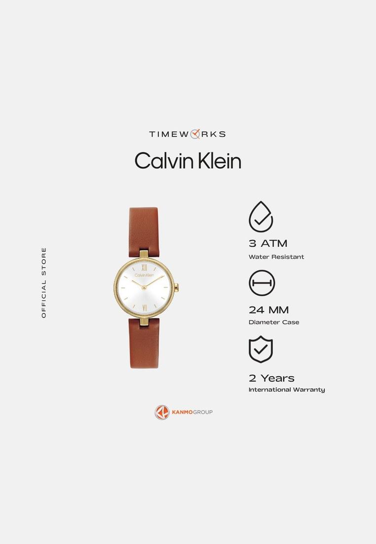 Calvin Klein CK Gleam 2 Hands Camel Leather Strap - Jam Tangan Wanita - 25100231