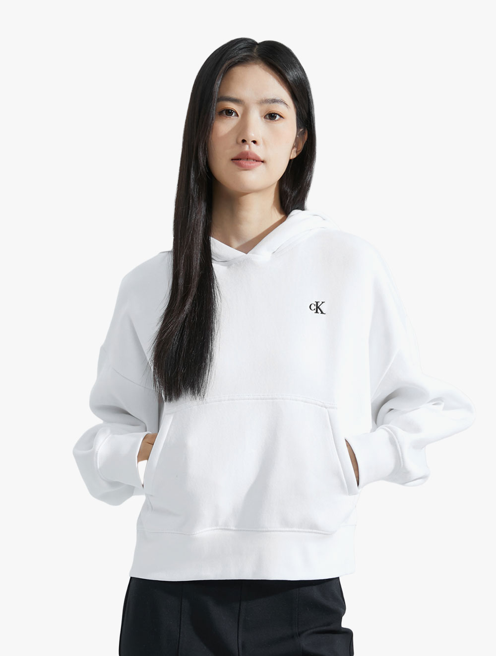 CALVIN KLEIN JEANS - ARCHIVE LOGO FLEECE CASUAL HOODIE - white