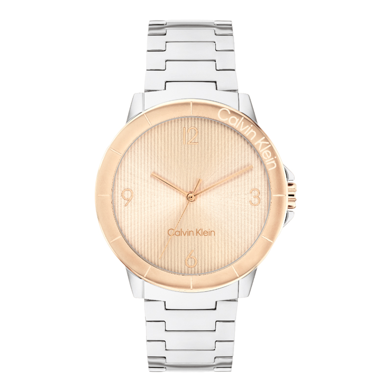 Calvin Klein Jam Tangan Wanita Calvin Klein 25100025 Rose Gold Linear Texture Dial Stainless Steel S