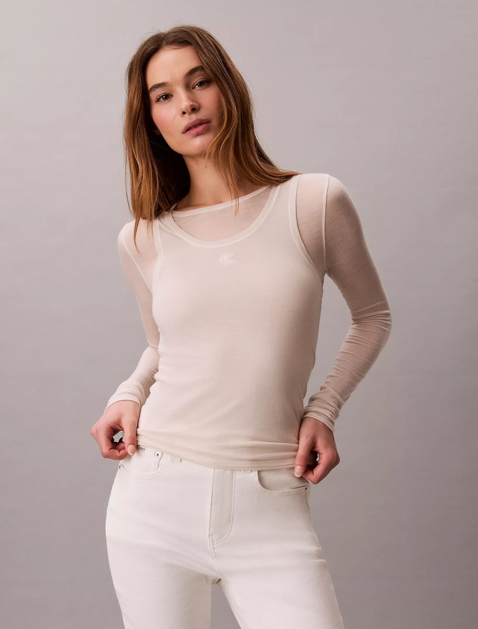 Calvin Klein LS WOOL BLEND FEMININE  DBL LAYER TOP