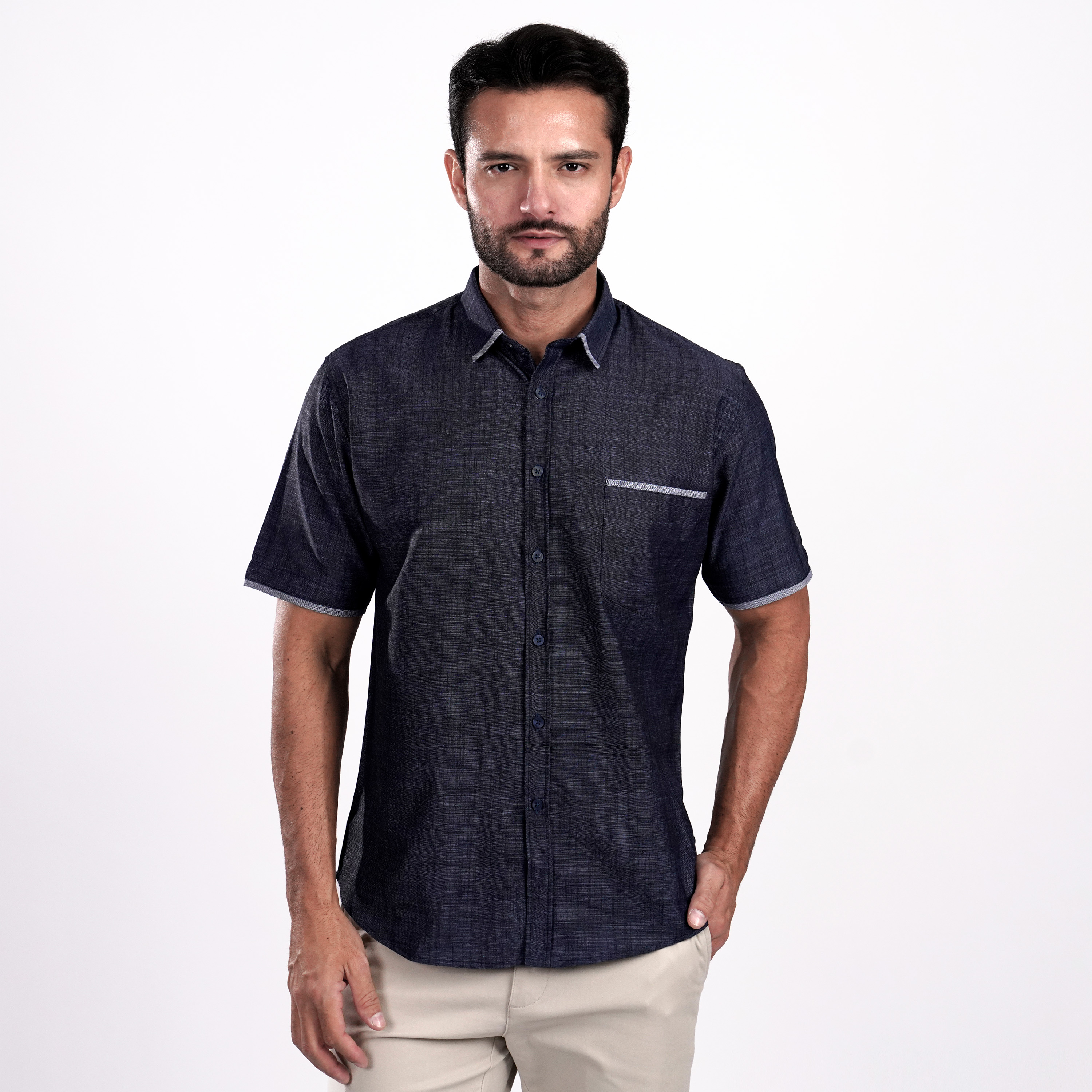 Casella Kemeja Pria Lengan Pendek Caelus Combination Design 2335 Navy