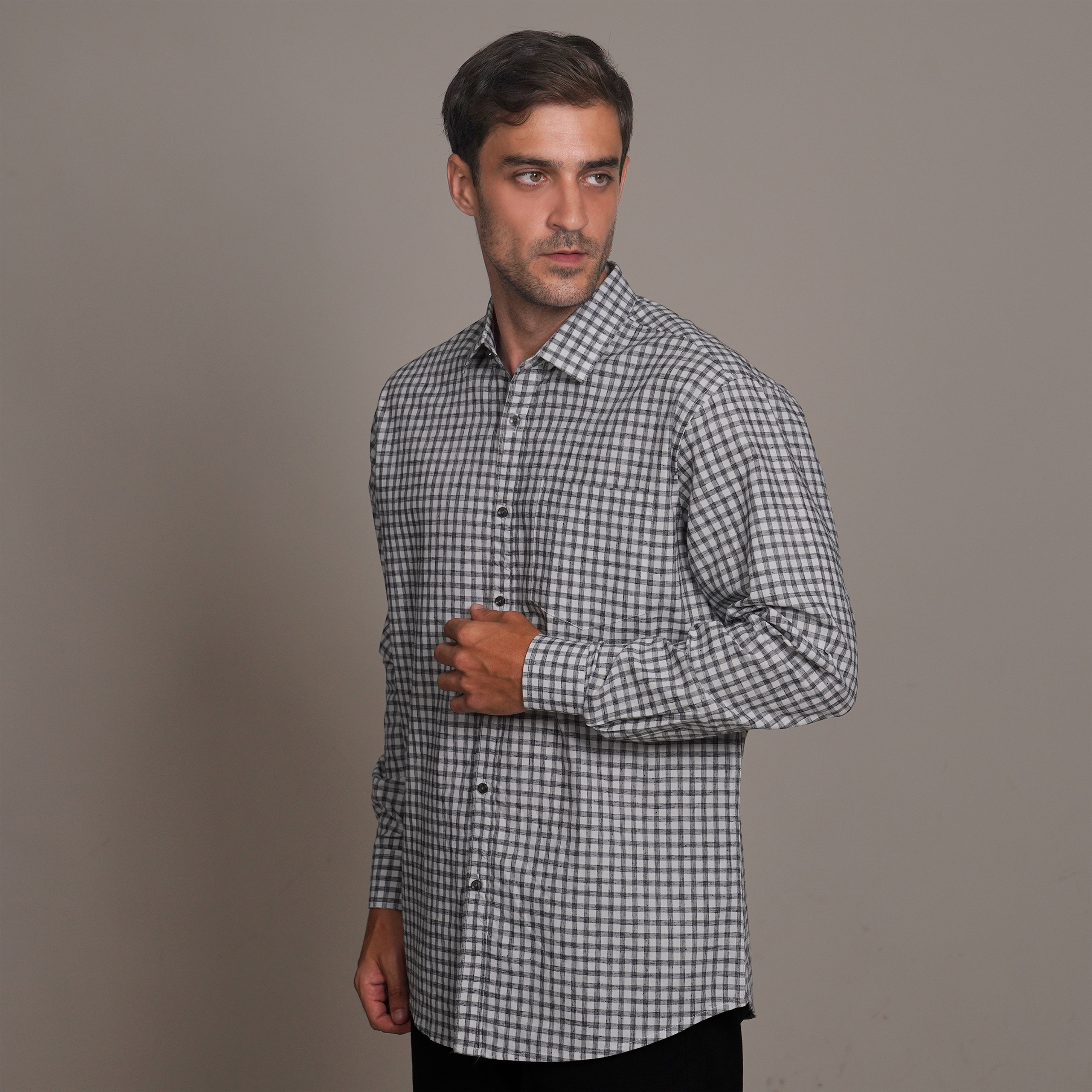 Casella Kemeja Pria Lengan Panjang Stewart Plaid Pattern 7769 Black
