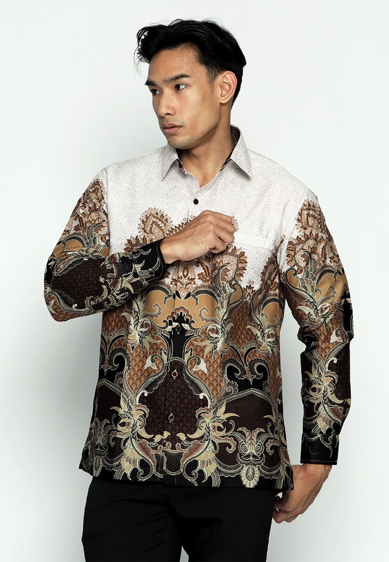 Casella Kemeja Pria Lengan Panjang Premium | Baju Kemeja Batik Pandawa Series Yudhistira 701 white
