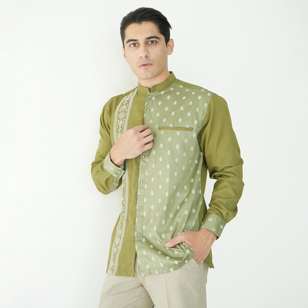 Casella Baju Koko Pria Lengan Panjang Premium | Baju Koko Batik Riyadh 9985 Army