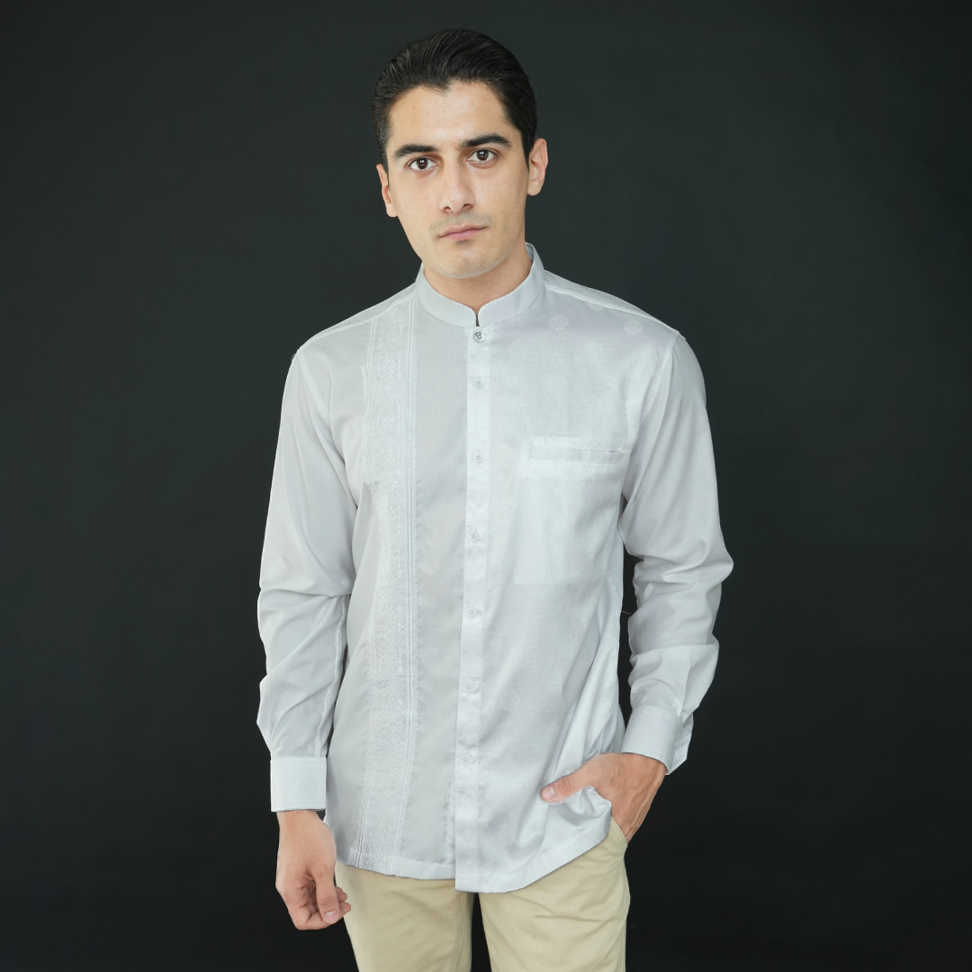 Casella Baju Koko Pria Lengan Panjang Premium | Baju Koko Batik Riyadh 9984 White
