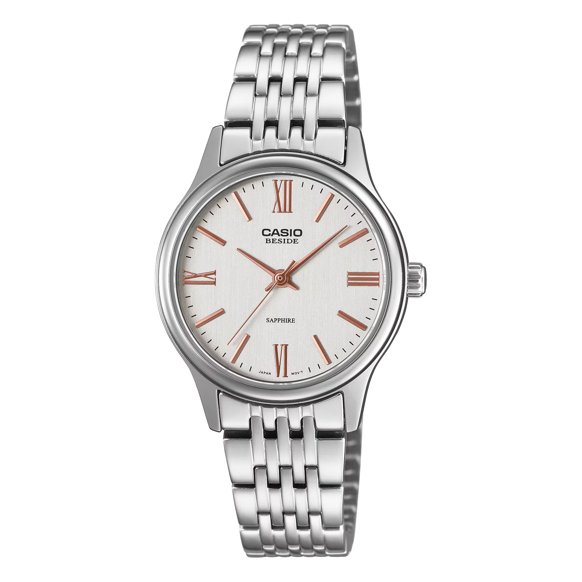 Casio Beside - Jam Tangan Analog Wanita - White Dial - All Silver Stainless Steel - BLS-100D-7AV