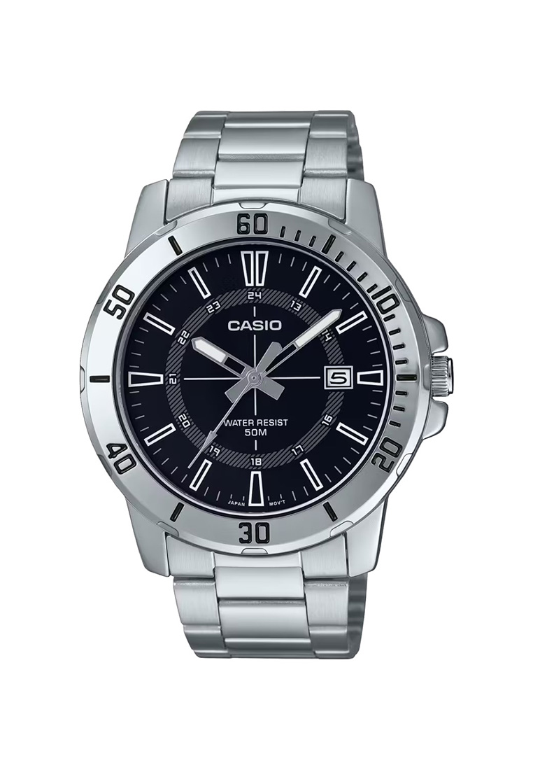 Casio Jam Tangan Pria - Silver Black - Stainless Steel - MTP-VD01D-1CVUDF